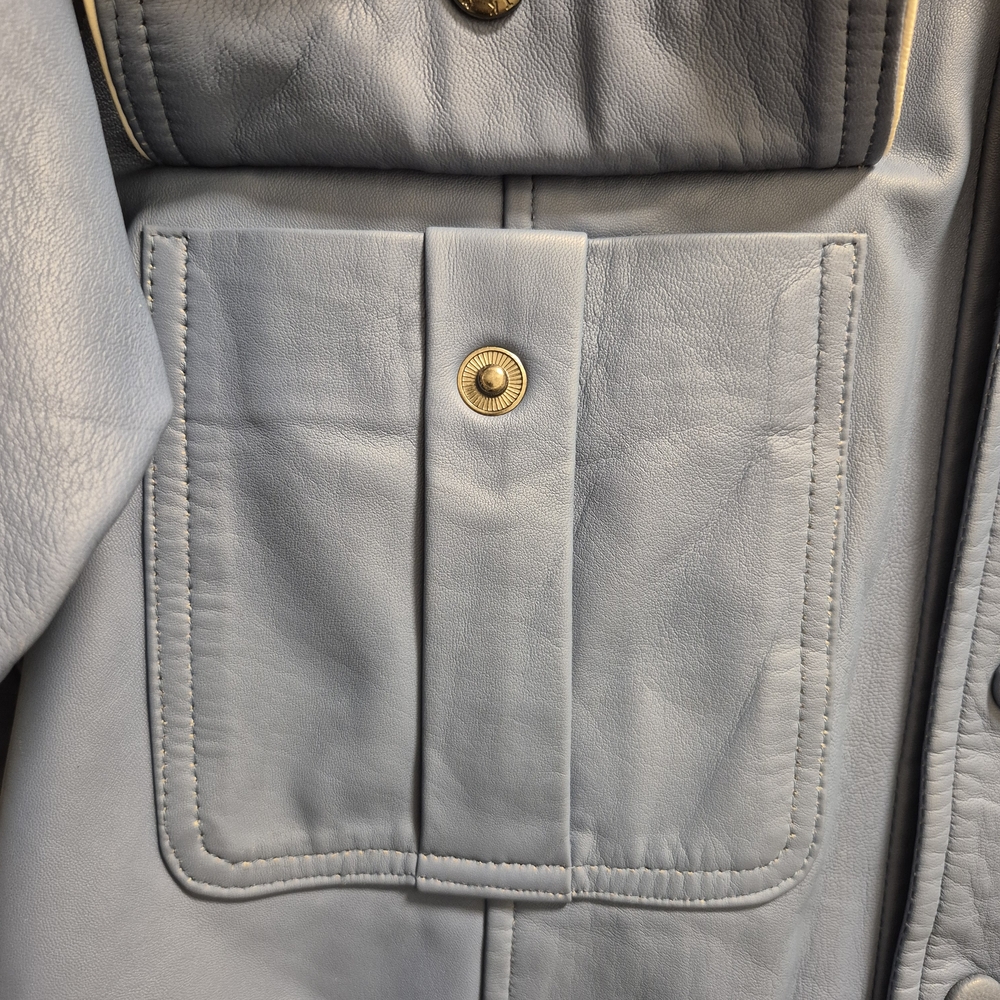 Leather  Blue Short Sleeve Shirt Jacket " DICOUNTED " - Picture 8 of 16